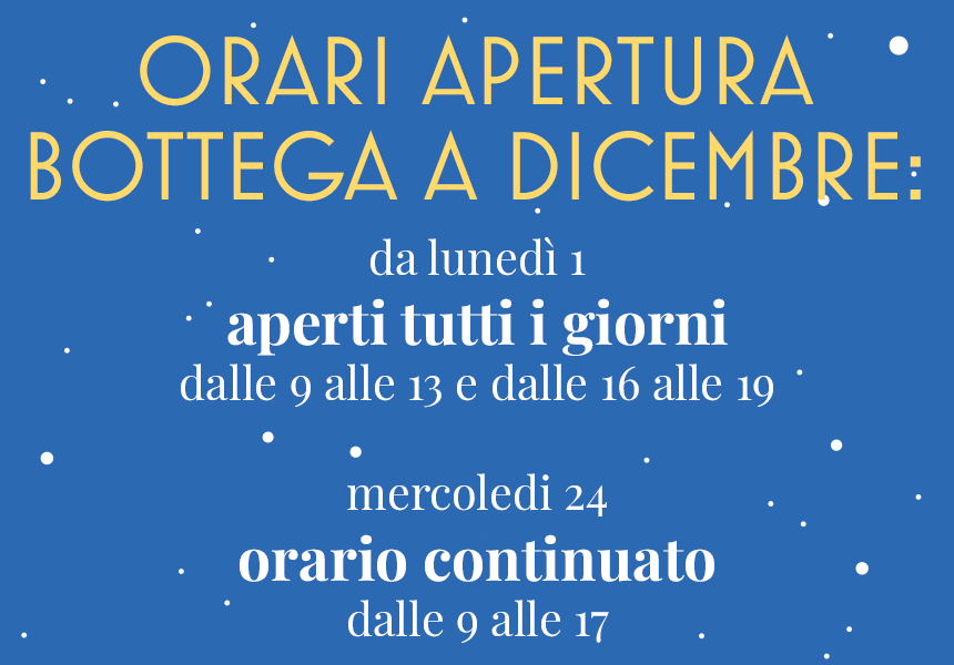 Orari apertura bottega a dicembre 2025